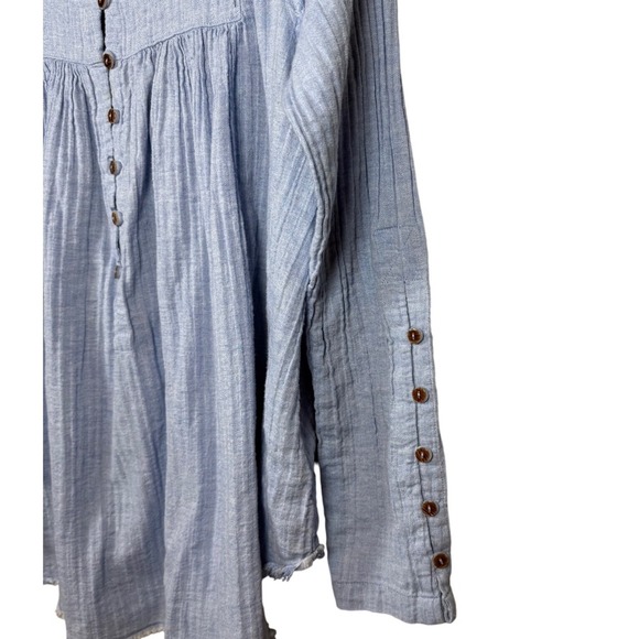 We The Free, FREE PEOPLE Sand Dune Henley Top, Blouse, Blue, Size Medium - Picture 7 of 9